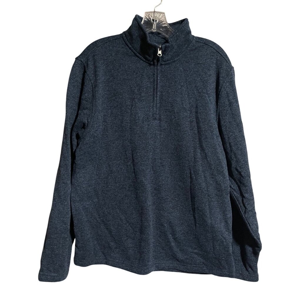 Izod Mens 1/4 Zip Pullover Sweatshirt Size M Navy Long Sleeve Knit Warm Casual